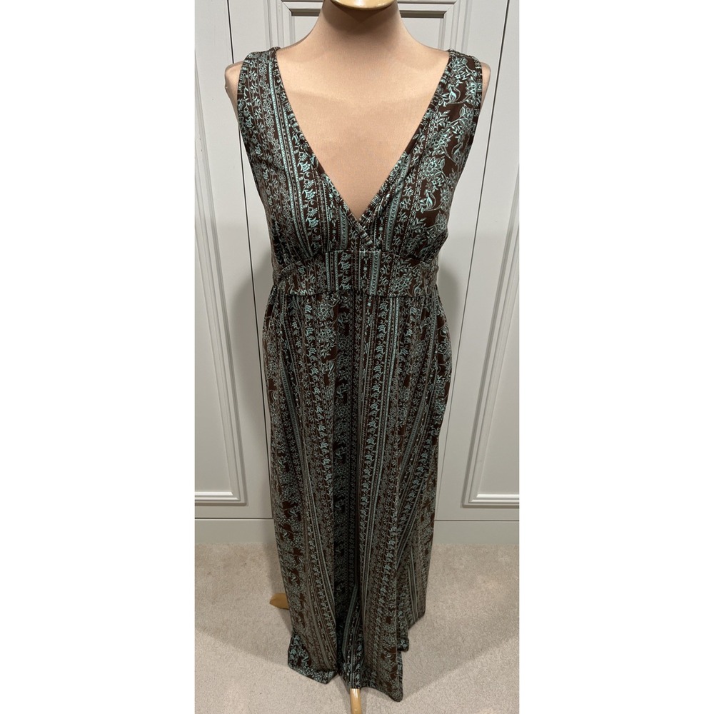 Earthbound Trading Co Sleeveless Maxi Dress Brown Mint Green Boho Hippie Lounge